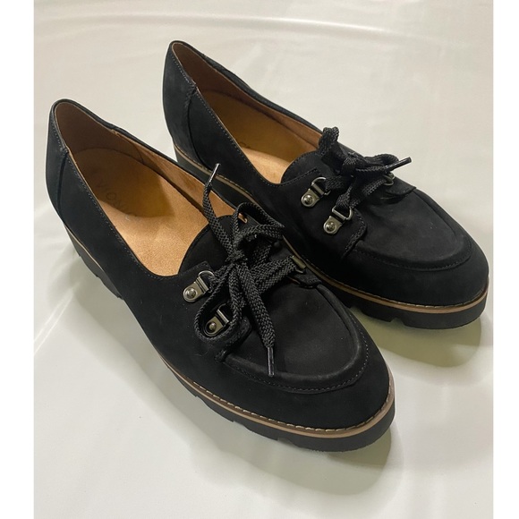 Vionic Teagan Lace Up Lug Sole Loafer Nubuck Leather Comfort Black 9.5 - Picture 3 of 14